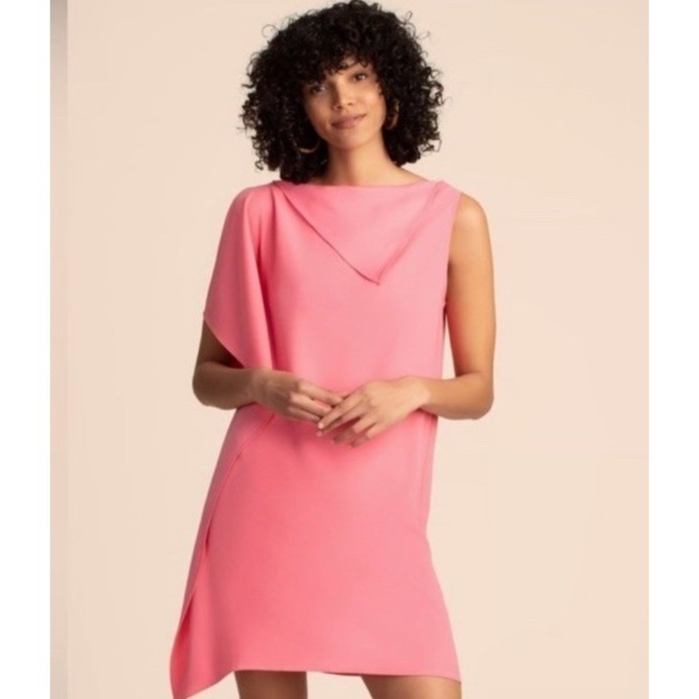 Trina Turk Ellyson Dress Pink Asymmetrical  Neckline Side Ruffle Mini Size L
